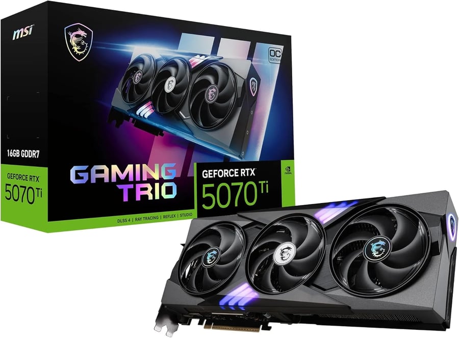 MSI GeForce RTX 5070 Ti 16G Gaming Trio OC — 16GB GDDR7 (28Gbps/256-bit), PCIe 5X 16, Boost: 2572MHz, HDMI 2.1b, DisplayPort 2.1b