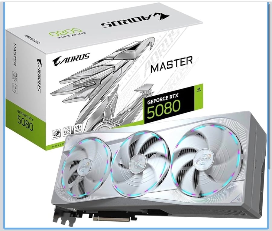 كرت شاشة GIGABYTE AORUS GeForce RTX 5080 Master ICE 16G Graphics Card, WINDFORCE Cooling System, 16GB 256-bit GDDR7, GV-N5080AORUSM ICE-16GD Video Card