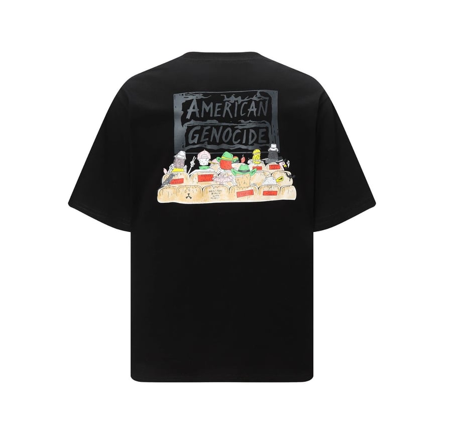 Men's black T-shirt with a design in distinctive hip hop colors