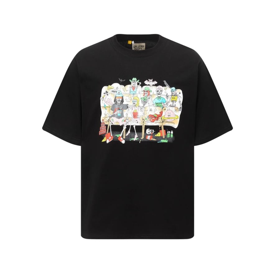 Men's black T-shirt with a design in distinctive hip hop colors