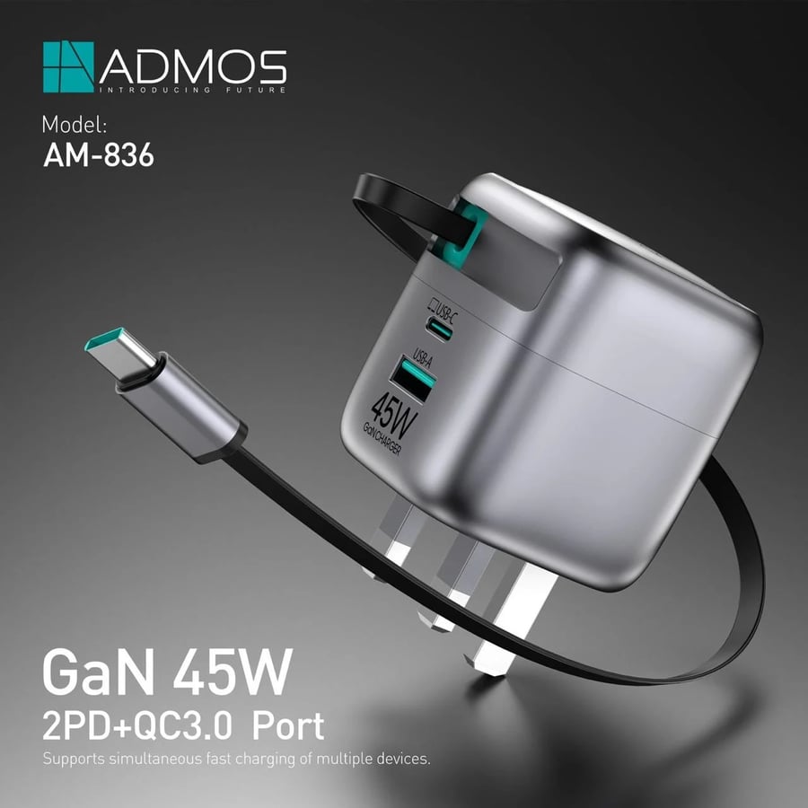 شاحن جداري سريع ADMOS AM-836 بقوة 45 واط