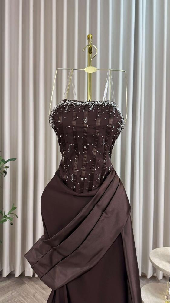 Women's evening dress made of Barbie fabric and luxurious taffeta with an elegant design and shiny decorations - multiple sizes available