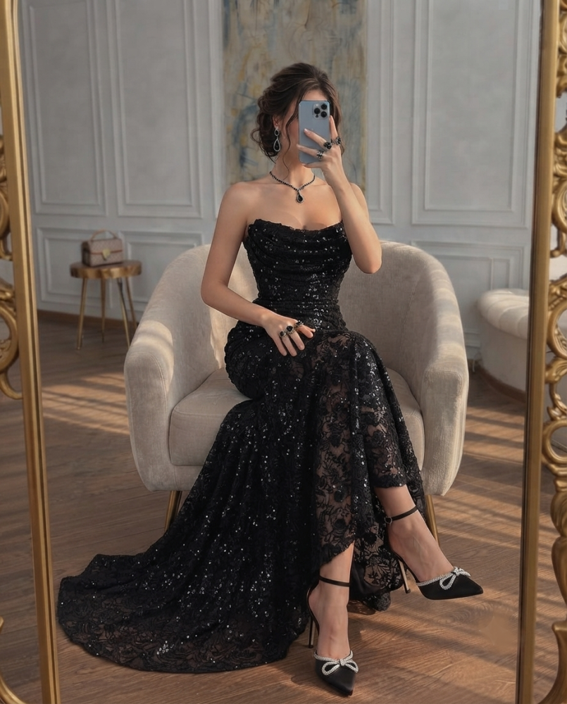 فستان سهرة ميرال – تصميم مرصع بالخرز مع فتحة جانبية