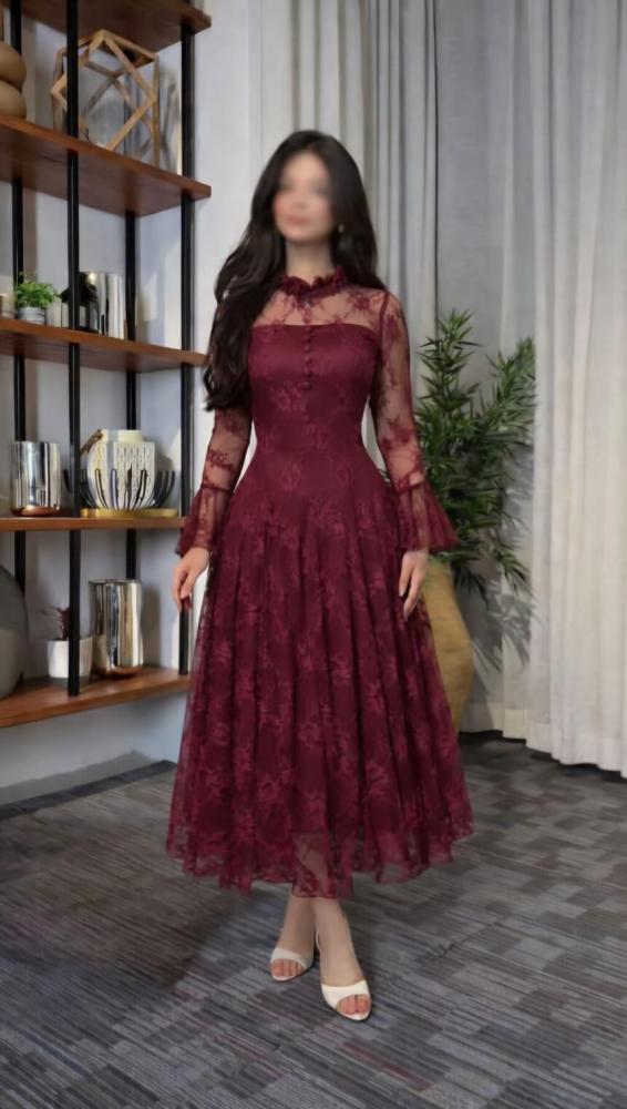 فستان سهره بلون عنابي خمري