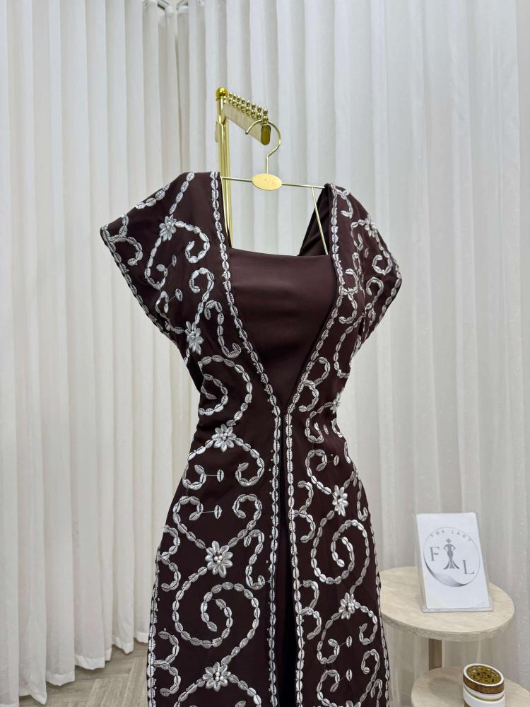 فستان سهرة كلاسيكي بتطريز كمبيوتر فاخر