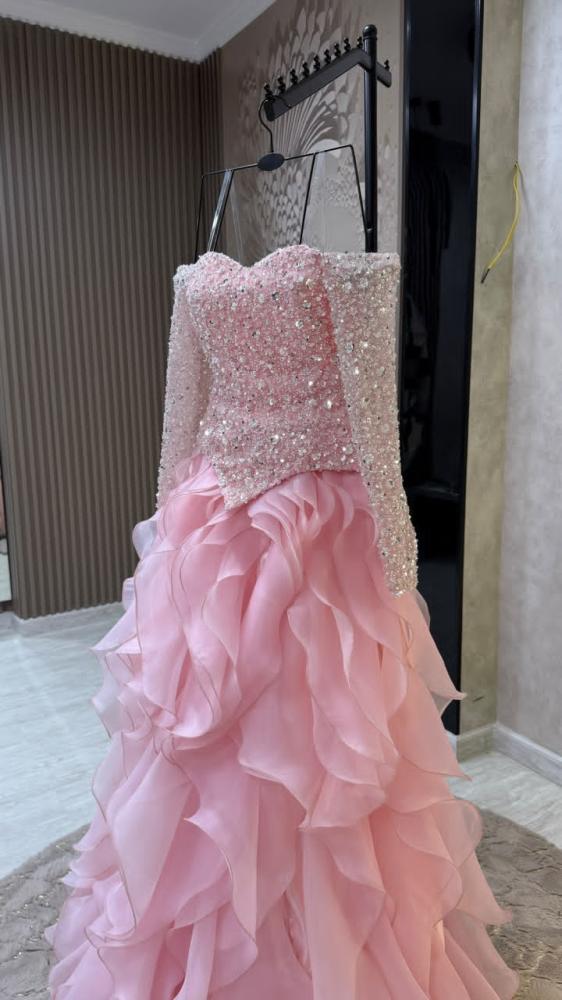 فستان باربي الفاخر مطرز خرز مع تنورة طبقات جازار