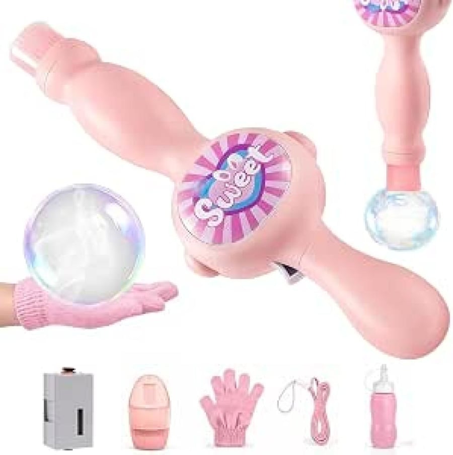 Smoke Bubble Machine for Kids, Fog Bubble Machine with Elastic Smoke Effect, Magic Bubble Wand Interactive Game, Fun Bubbles Blowing Machines for Party Outdoor Birthday (Pink)