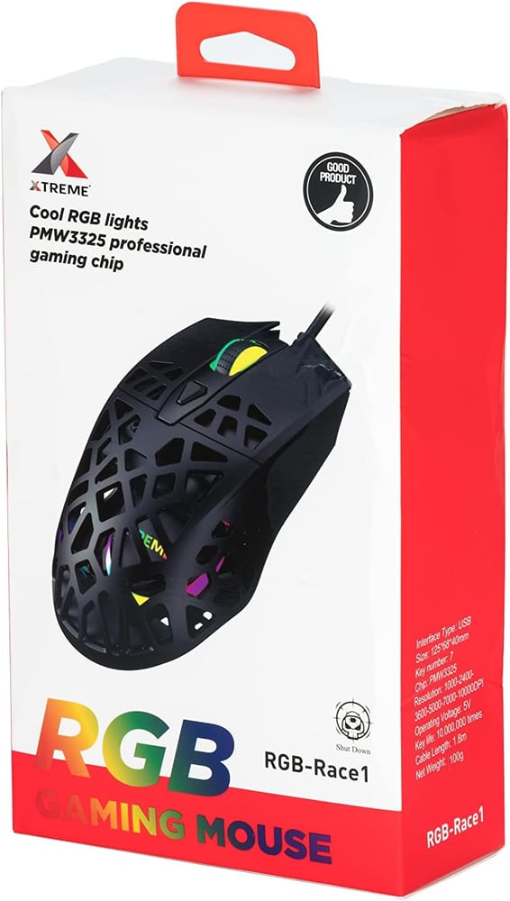 ماوس العاب اكستريم Race1 باضاءة ار جي بي، USB