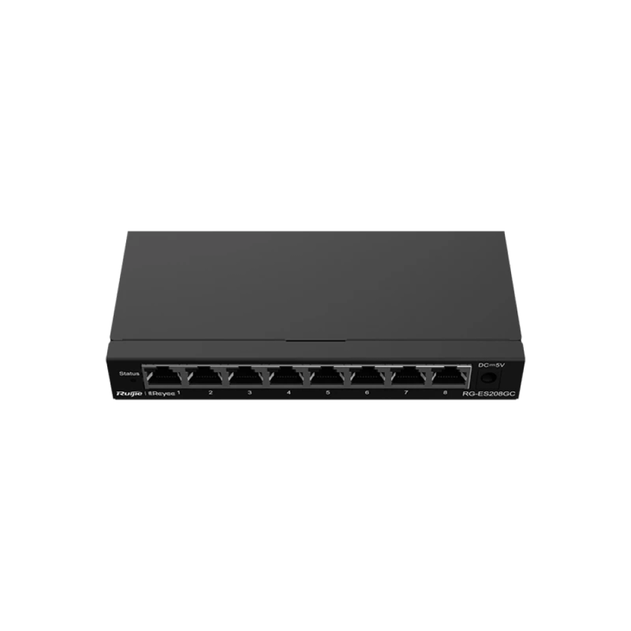 سويتش شبكة روجي مع إدارة سحابية ذكية وبـ8 منافذ جيجابت RG-ES208GC - أسود