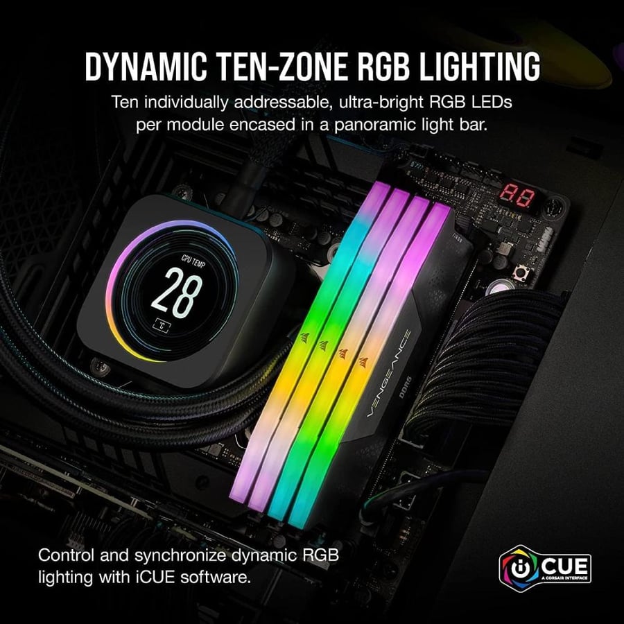 ذاكرة الوصول العشوائي Vengeance RGB DDR5 32GB 2x16GB 6400MHz CL36 Intel XMP ICUE ذاكرة الكمبيوتر المتوافقة اسود