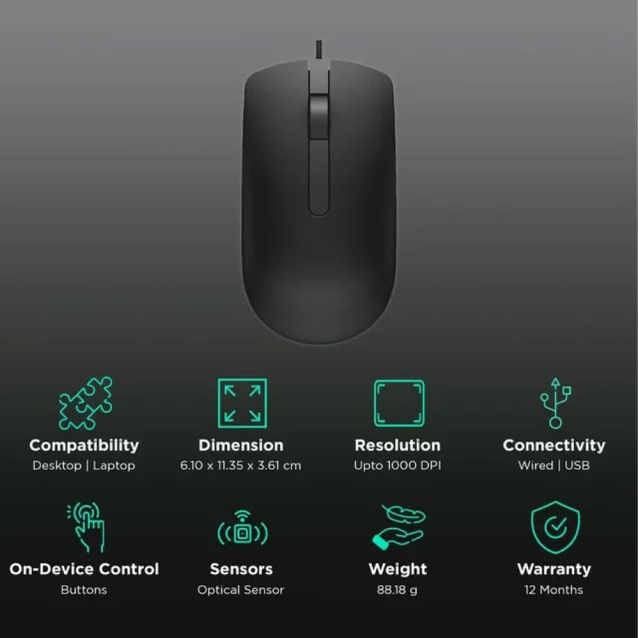 Tail - Wired mouse black color (MS116)