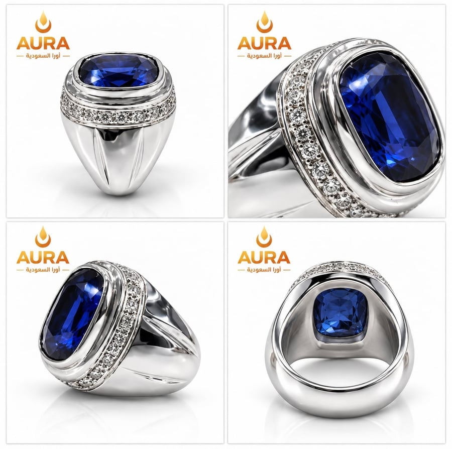 خاتم زفير بانكوك ملكي فضة عيار 980 مطعّم بالموزنايت