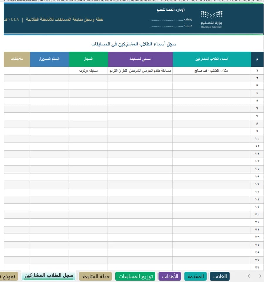Competitions file for student activities - for all stages