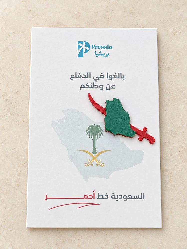 بروش بتصميم خريطة المملكة السعودية خط أحمر مع سيف دبابيس زينة