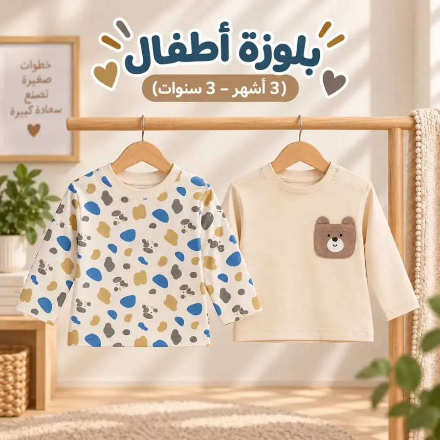 ملابس علوية أطفال قطن ناعم - مناسب للبيت والخروج (3 أشهر – 3 سنوات)