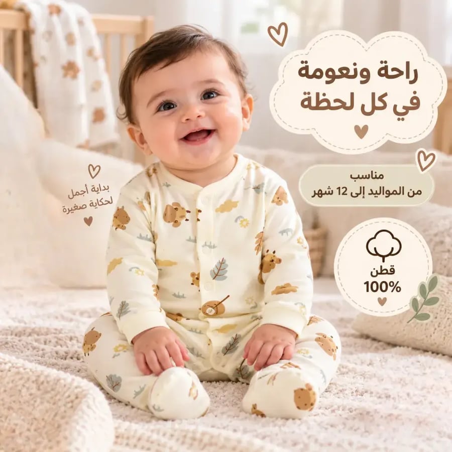 بربتوز مواليد قطني بنقشات هادية–متعدد الطبعات (مواليد - 12 شهر)