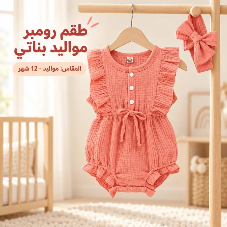 رومبر مواليد بناتي مع طوق تزيين للشعر - (مواليد - 12 شهر)