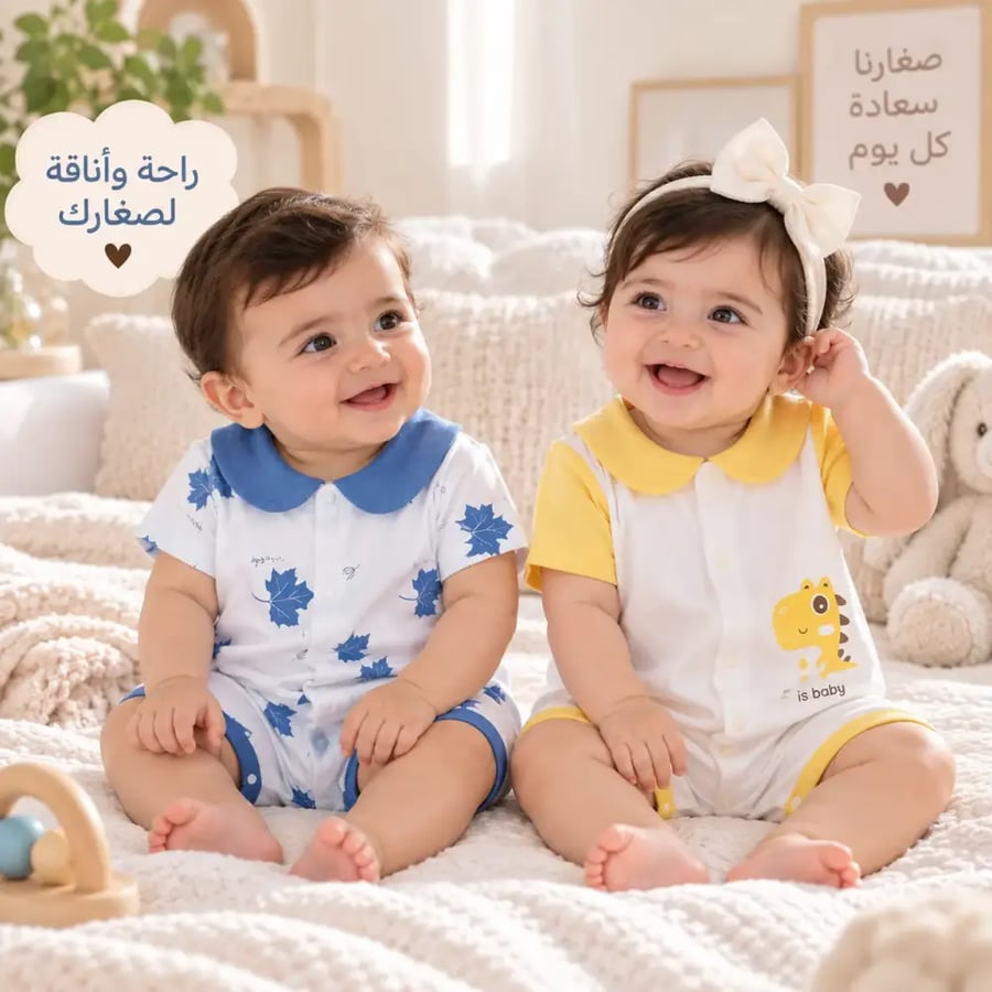 قطعتين بربتوز حديثي الولادة قطن بياقة أنيقة (مواليد - 12 شهر)