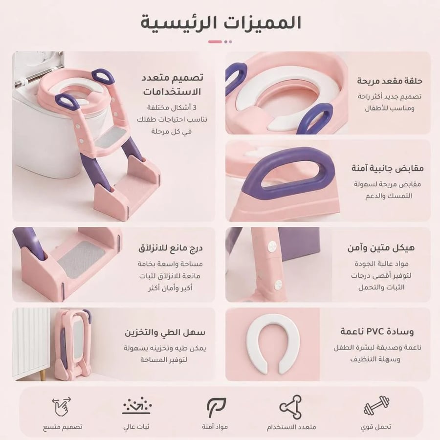 مميزات كرسي تدريب الأطفال على الحمام مع قاعدة ثابتة