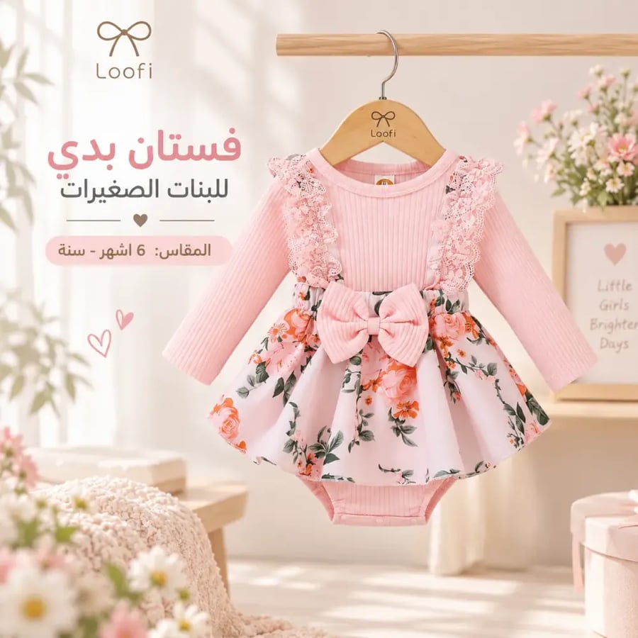 فستان بناتي أطفال وردي (6 اشهر - سنة)