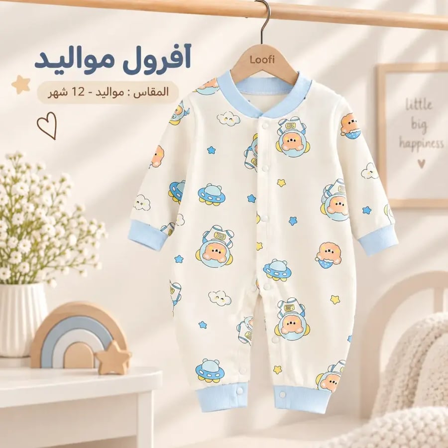 رومبر مواليد أطفال قطني بنقشات كيوت  (مواليد - 12 شهر)