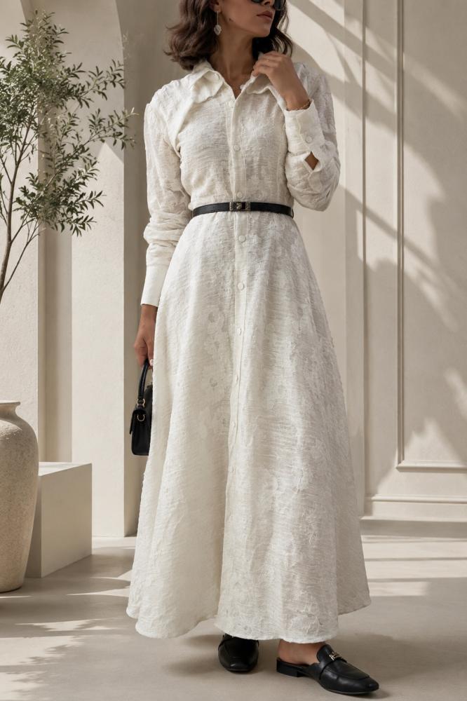 White Floral Dress - Belt not included