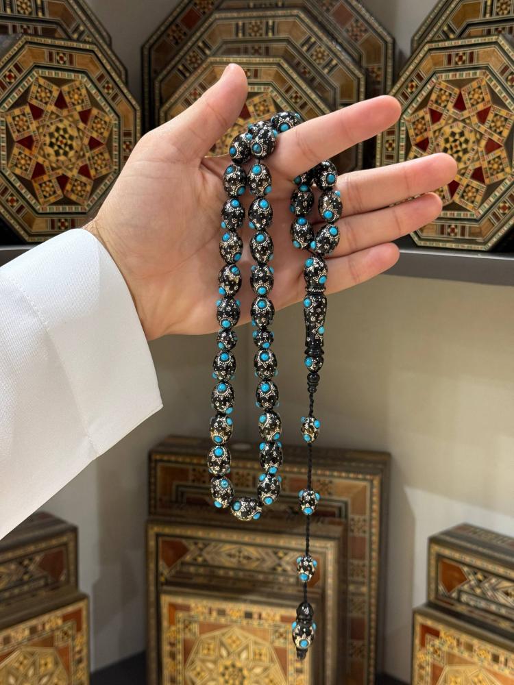 سبحة يسر طبيعي فصوص فيروز بيض حمام - حجر السلطان ولك من الاسم نصيب