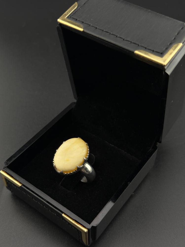 natural amber silver ring