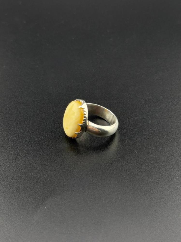 natural amber silver ring