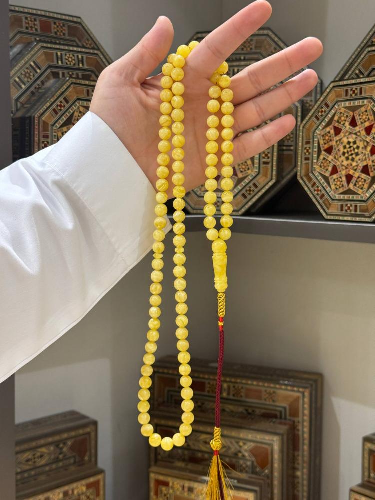 مسابح كهرب طبيعي كملنغرادي كروي - حجر السلطان ولك من الاسم نصيب