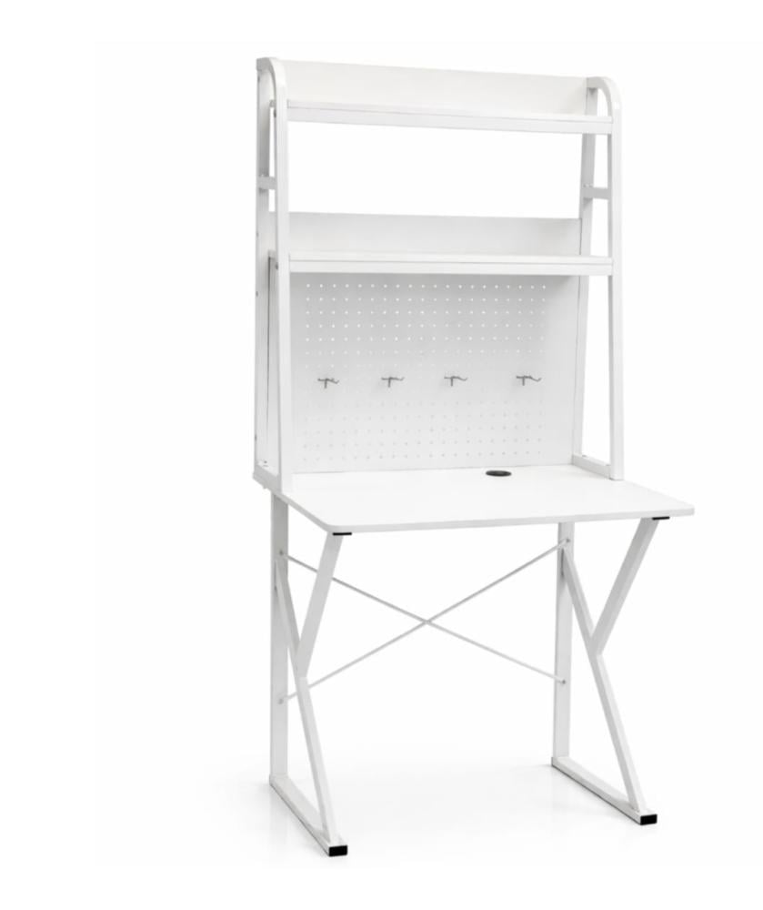 مكتب دراسي أبيض مع لوح تعليق وأرفف - 1234 White