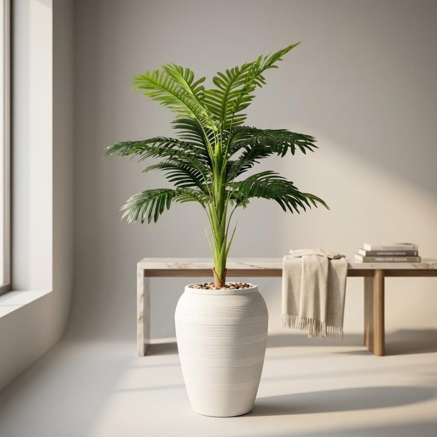 شجرة نخل صناعية مع مركن بلاستيك أبيض - ارتفاع 140 سم (موديل 865-103 WT)