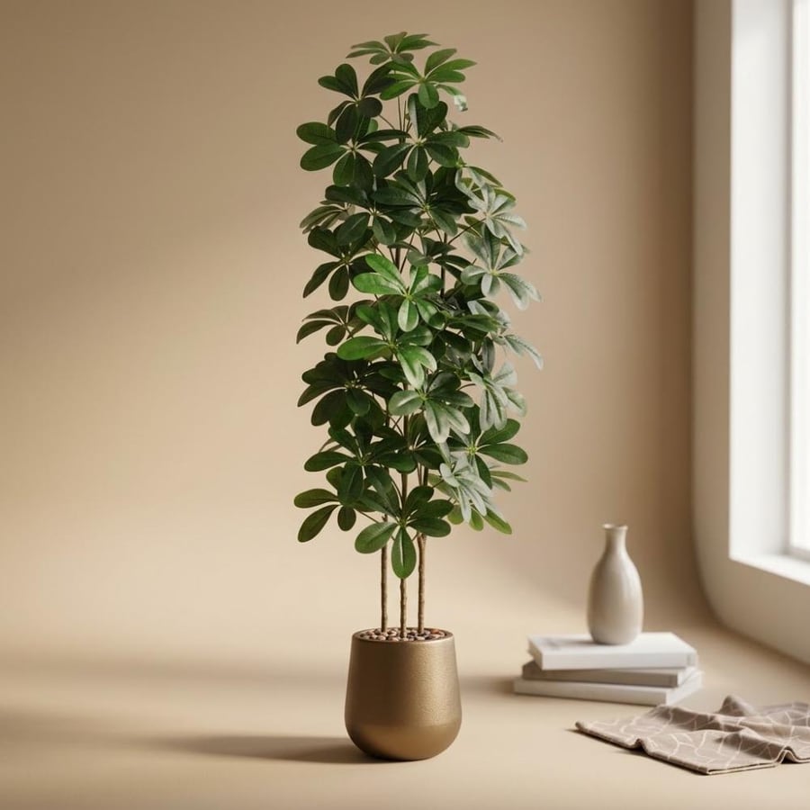 شجرة ورق ياسمين صناعية 3 فروع مع مركن بلاستيك ذهبي - ارتفاع 190 سم (موديل 278-2-1195 G)