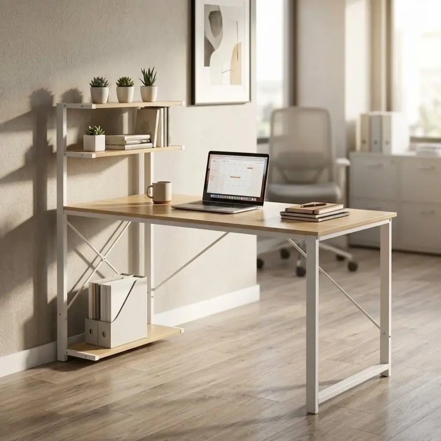 مكتب دراسي خشبي مع أرفف جانبية - 818 Wood