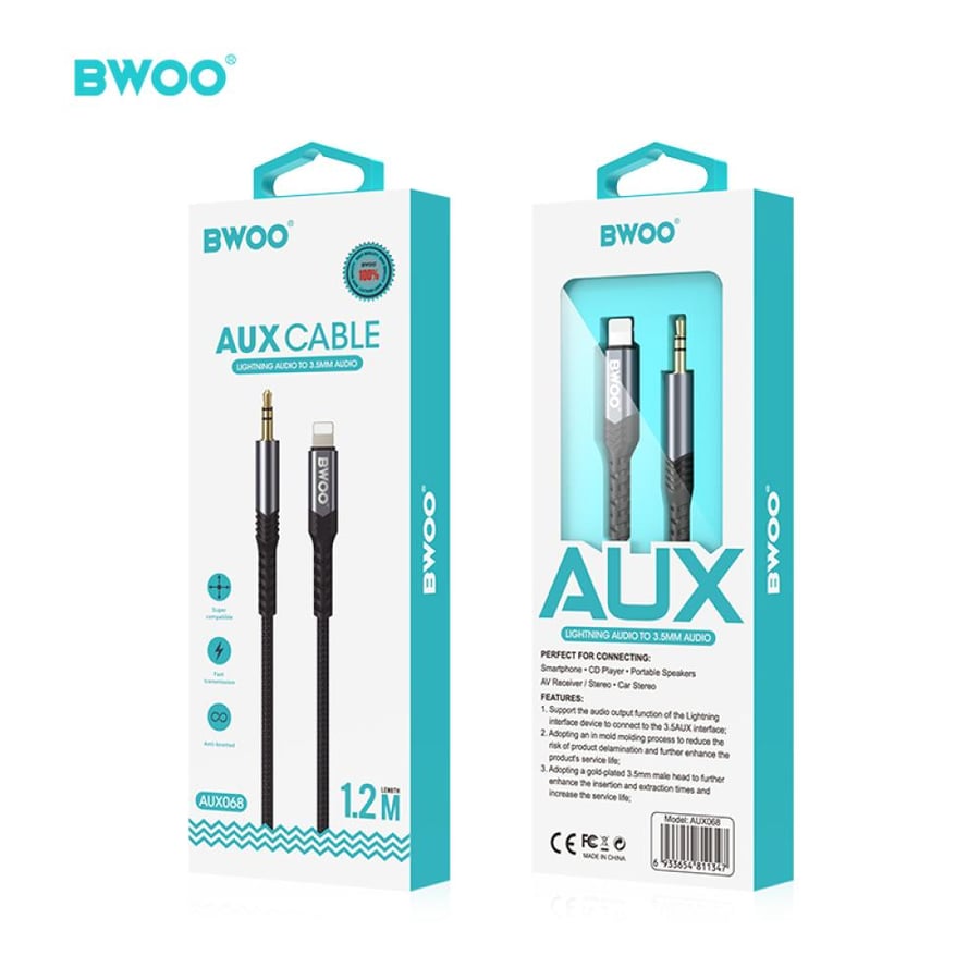 بوو كيبل  صوت AUX نايلون ايفون  1متر اسودBO-AUX068