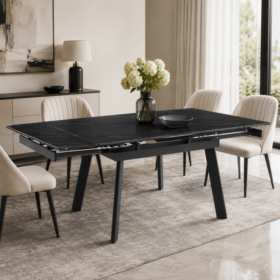 طاولة طعام مفردة 90 + 25 + 25 × 80 سم - أسود