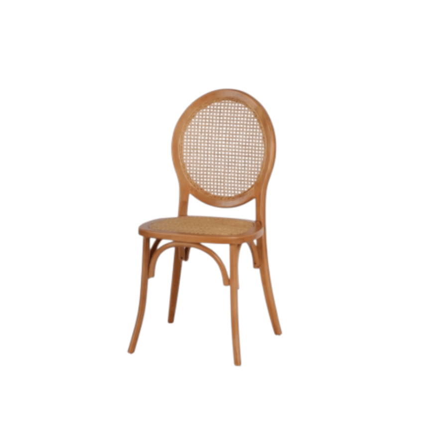 Classic wooden dining chair with round bamboo back