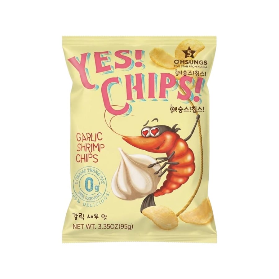 شيبس "يس!" بنكهة الجمبري والثوم من أوهسونغ (YES! Chips) - 95 جرام