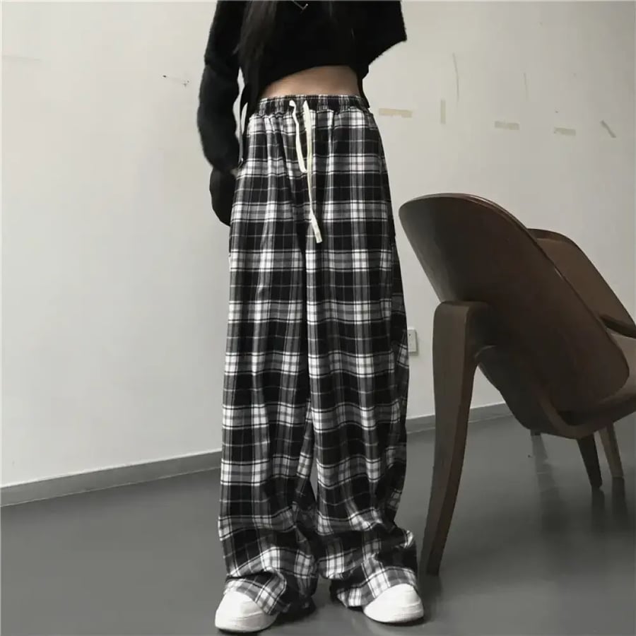 سراويل رياضية نسائية كبيرة الحجم موضة سوداء منقوشة سراويل تقليدية فضفاضة مرنة الخصر جيوب طالب للجنسين الهيب هوب سراويل فضفاضة