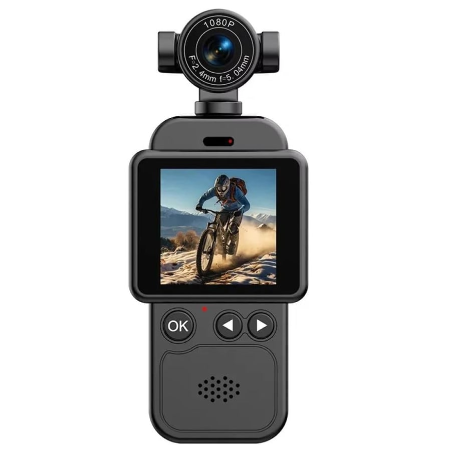 360 ° كاميرا أكشن محمولة باليد مع حامل للصدر، دقة 1080P HD، مضادة للاهتزاز، واي فاي، عمر بطارية طويل، تسجيل بزاوية رؤية كاملة للدراجات