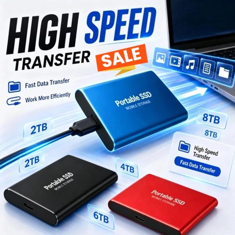 قرص SSD خارجي محمول  بسعة 16 تيرا بايت منفذ Type-C، تخزين سريع، توصيل وتشغيل، مناسب للاستخدام اليومي