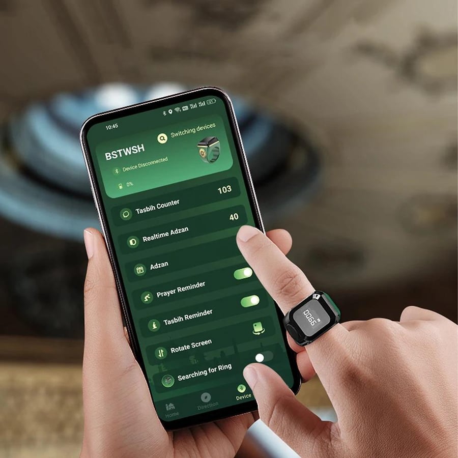 خاتم العداد بلوتوث APP التحكم OLED عرض اللمس الصامت نوع-C القابلة لإعادة الشحن المسلمين خاتم الصلاة إصبع العداد
