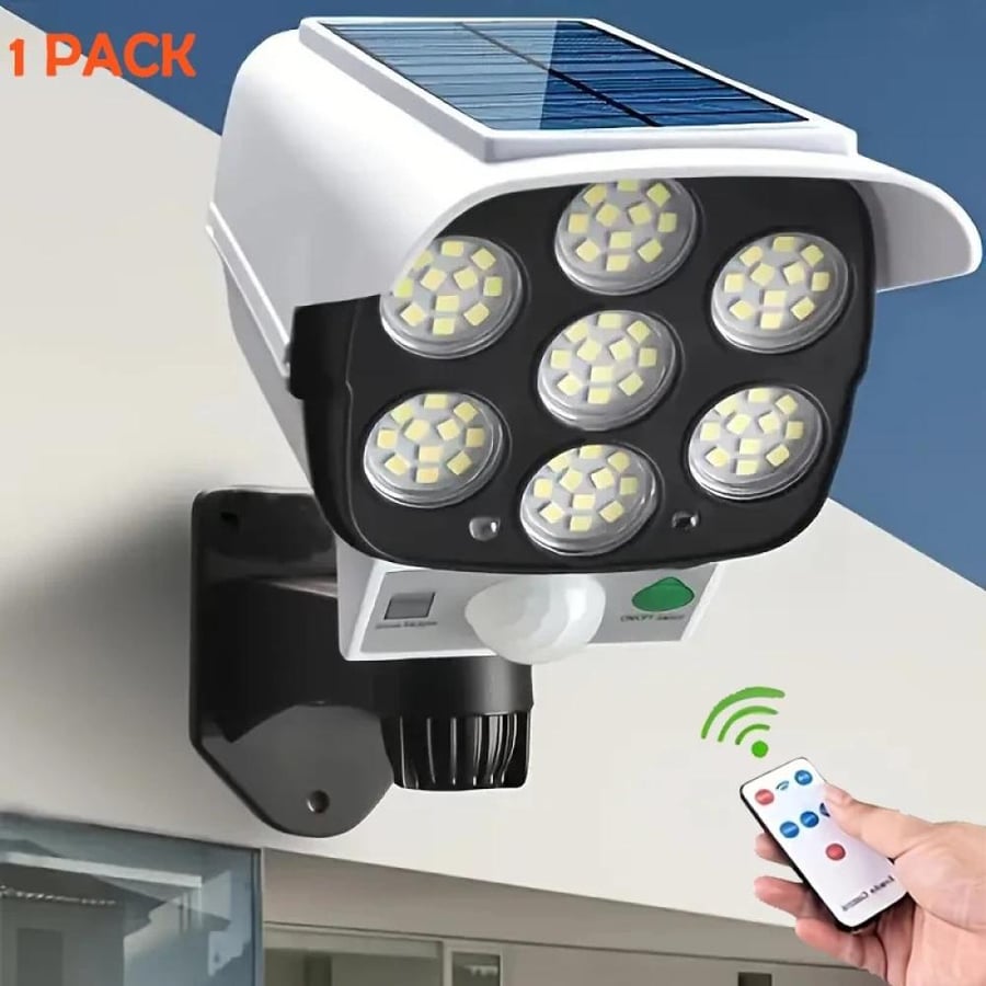 مصباح شمسي 77LED مع كاميرا أمنية وهمية ومستشعر حركة