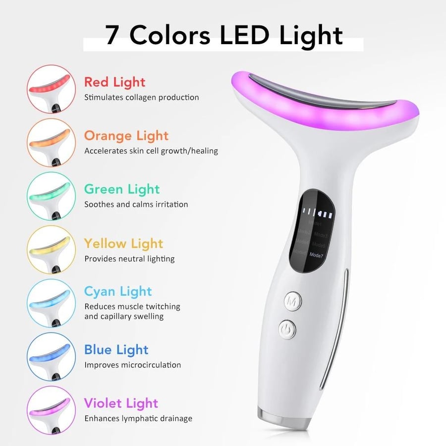 7 ألوان LED أضواء الرقبة جهاز تجميل الوجه EMS الاهتزاز تدليك تحسين خطوط الرقبة المضادة للتجاعيد