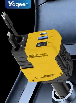 شاحن سيارة 120 وات، شاحن سيارة USB PD 4 في 1 من النوع C للشحن السريع، كابل قابل للسحب (31.5 بوصة) ومحول شاحن سيارة بمنفذين USB من النوع C وكابلات تتوافق مع جميع الاجهزه