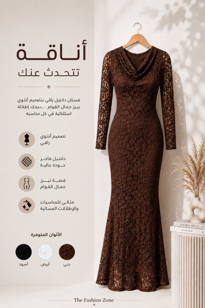 فستان سهرة دانتيل بني