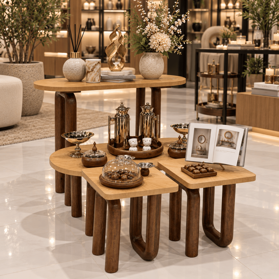 طاولة عرض مع طاولات خدمة وكنسول خشب هندي