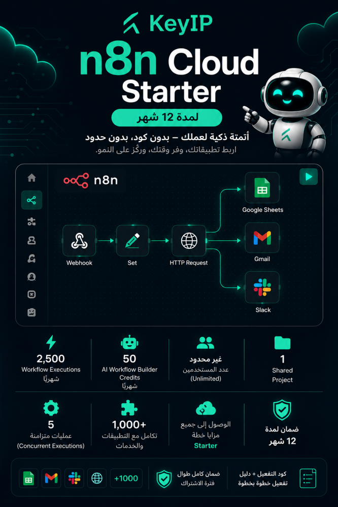 اشتراك n8n Cloud Starter لمدة 12 شهر