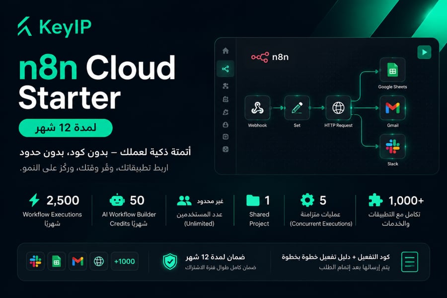 اشتراك n8n Cloud Starter لمدة 12 شهر
