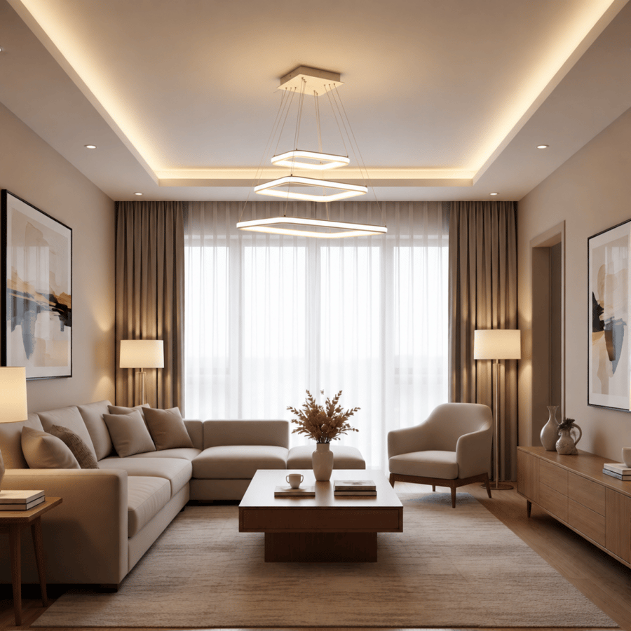 نجفة مودرن LED ثلاثية الأدوار بتصميم هندسي أنيق باللون الأبيض – مقاس 65 سم